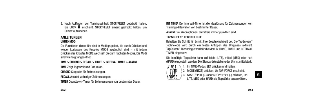Timex W254 509-095002-02 Anleitungen, Uhrenmodi, Time Chrono Recall Timer Interval Timer Alarm, Tapscreen Technologie 