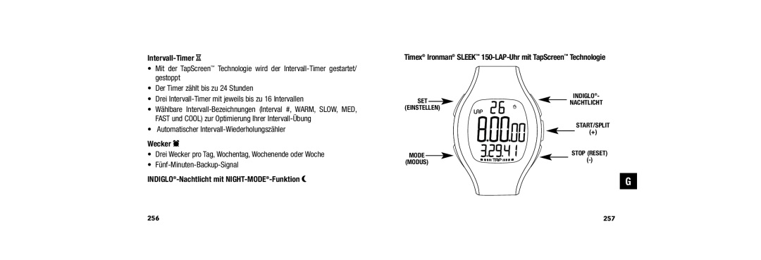 Timex W254 509-095002-02 Intervall-Timer H, Wecker d, INDIGLO-Nachtlicht mit NIGHT-MODE-Funktion P, Set Einstellen 