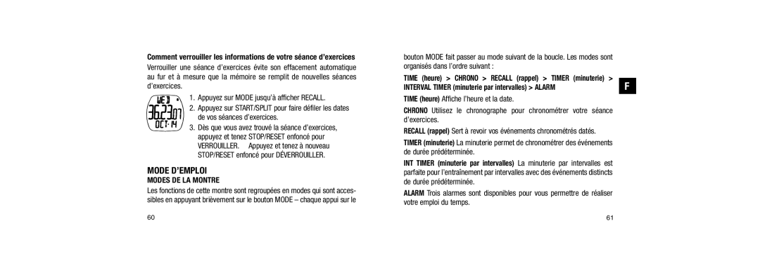 Timex W254 user manual Mode D’EMPLOI, Modes DE LA Montre, Interval Timer minuterie par intervalles Alarm 