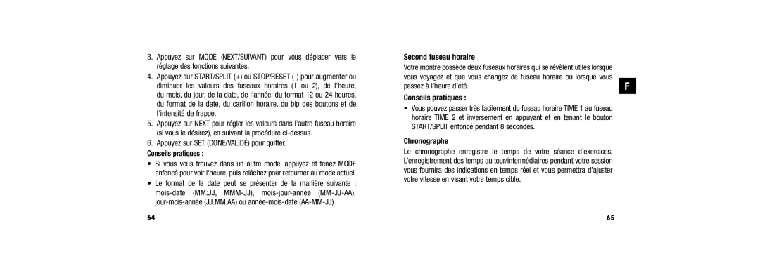 Timex W254 user manual Second fuseau horaire, Passez à l’heure d’été 