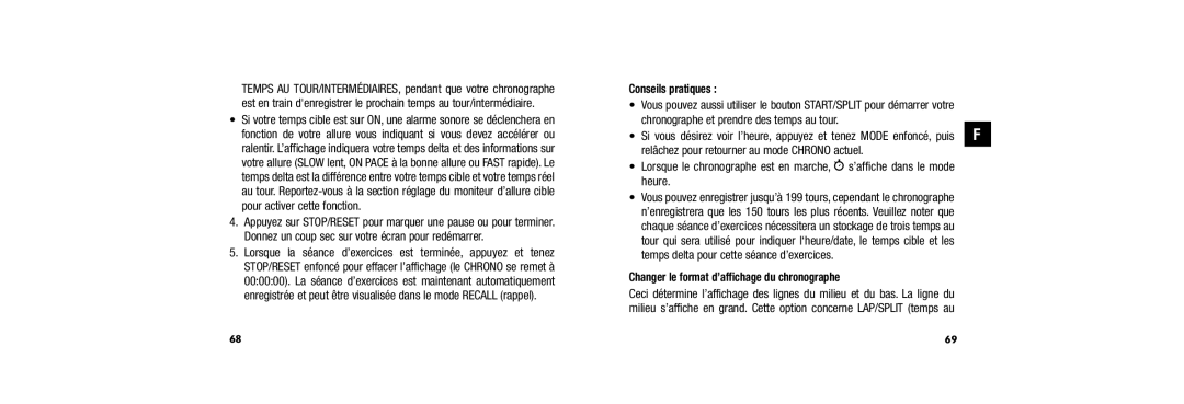 Timex W254 user manual Changer le format d’affichage du chronographe 