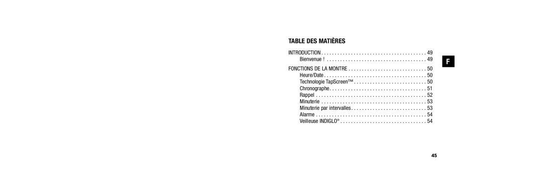 Timex W254 user manual Table DES Matières, Bienvenue 