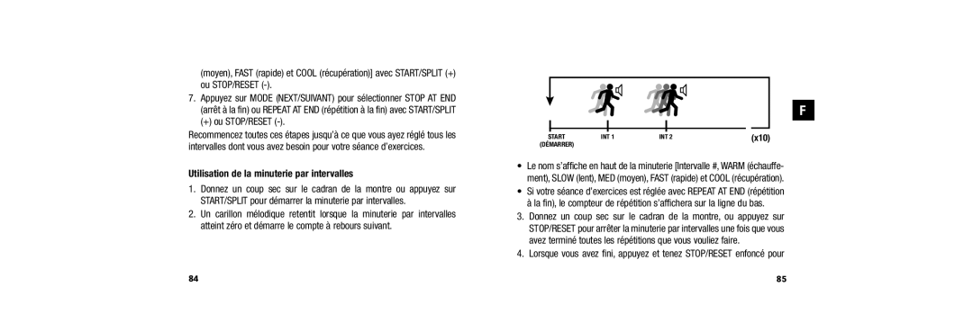 Timex W254 user manual + ou STOP/RESET, Utilisation de la minuterie par intervalles 