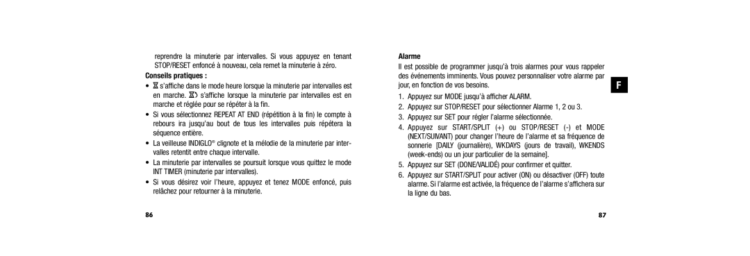 Timex W254 user manual Alarme, Jour, en fonction de vos besoins 