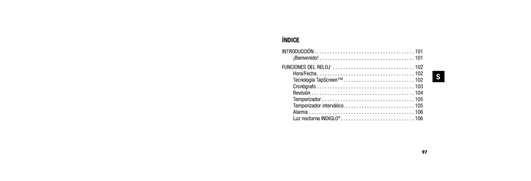 Timex W254 user manual Índice 