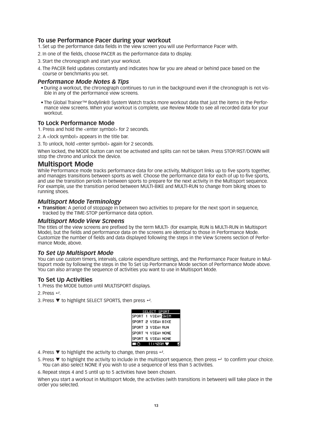 Timex W260 manual Performance Mode Notes & Tips, Multisport Mode Terminology, Multisport Mode View Screens 