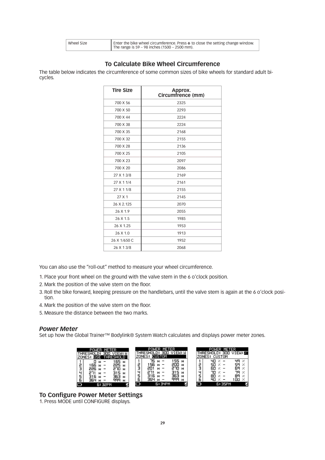 Timex W260 To Calculate Bike Wheel Circumference, To Configure Power Meter Settings, Tire Size Approx Circumfrence mm 