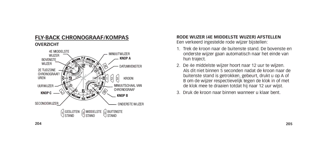 Timex W273 EU1 355-095009-02 manual Een verkeerd ingestelde rode wijzer bijstellen 