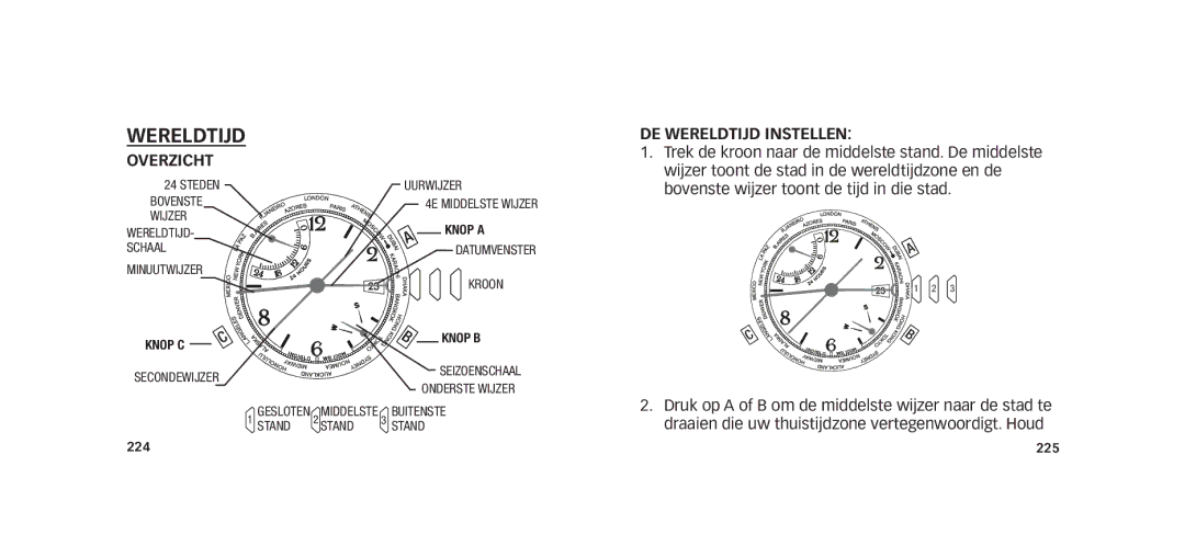 Timex W273 EU1 355-095009-02 manual Wereldtijd, De wereldtijd instellen 