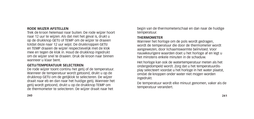 Timex W273 EU1 355-095009-02 manual Rode Wijzer Afstellen, GETIJ/TEMPERATUUR Selecteren 