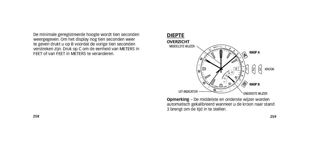 Timex W273 EU1 355-095009-02 manual Diepte, OVErzICHT 