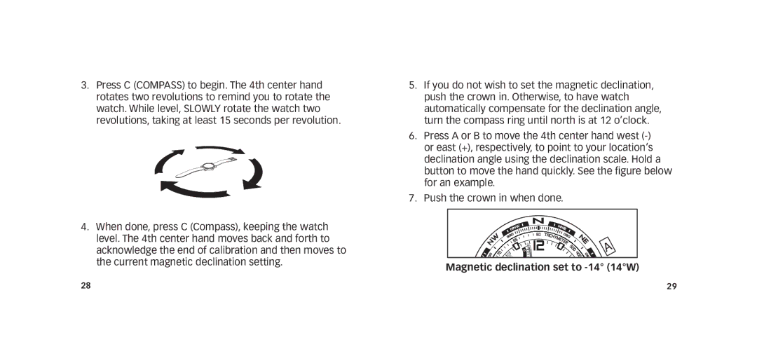Timex W273 EU1 355-095009-02 manual Magnetic declination set to -14 14W 