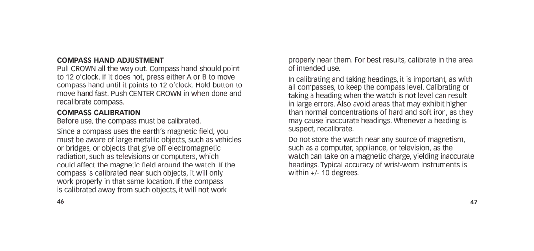 Timex W273 EU1 355-095009-02 manual Compass Hand Adjustment, Compass calibration 