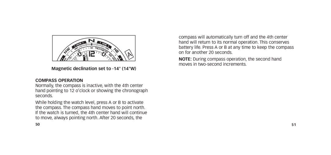 Timex W273 EU1 355-095009-02 manual Magnetic declination set to -14 14W Compass OPErATION 