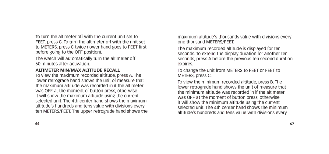 Timex W273 EU1 355-095009-02 manual Altimeter MIN/MAX altitude recall 