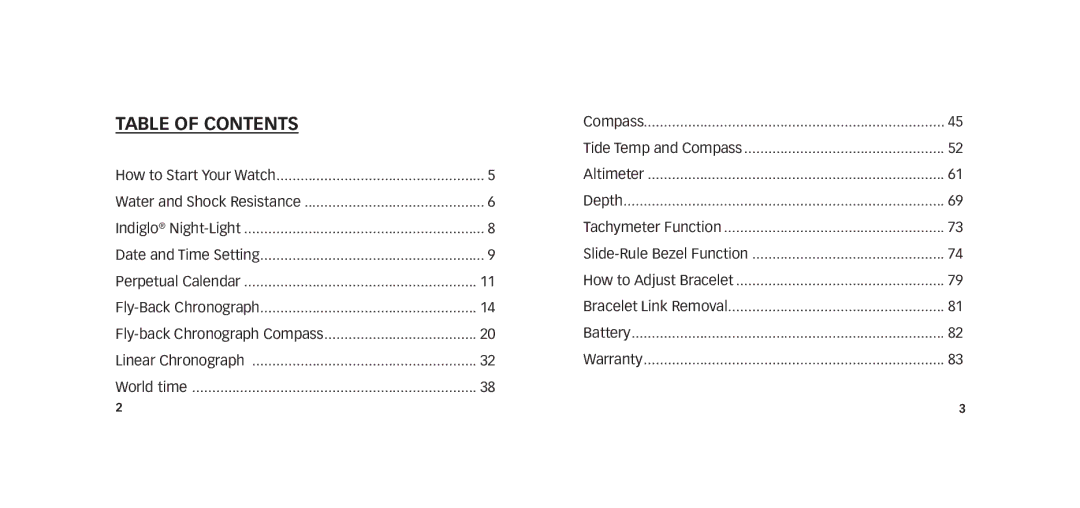 Timex W273 EU1 355-095009-02 manual Table of Contents 