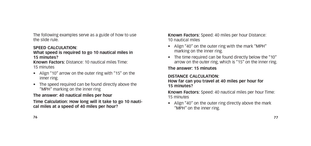 Timex W273 EU1 355-095009-02 manual Speed Calculation, Answer 15 minutes, Distance Calculation 