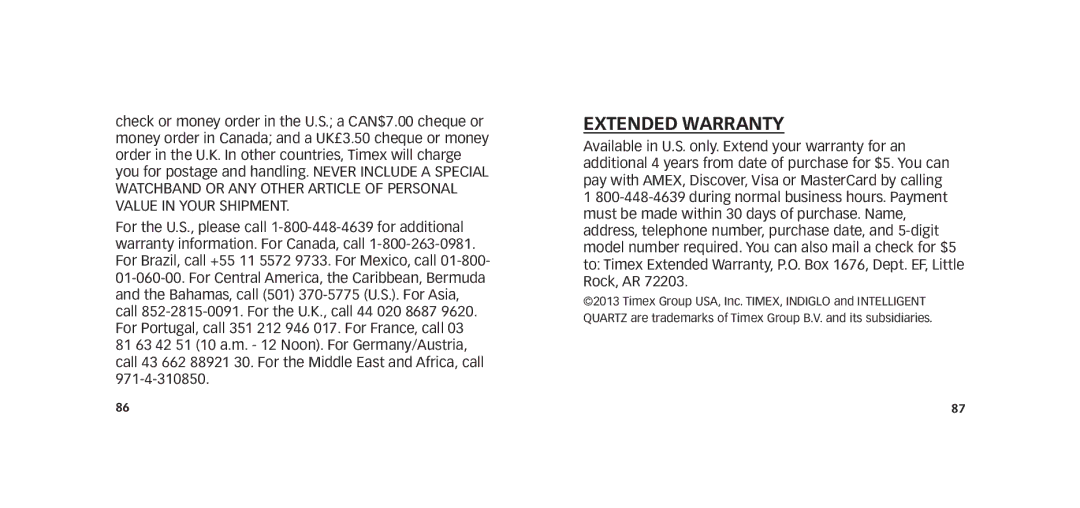 Timex W273 EU1 355-095009-02 manual Extended Warranty 