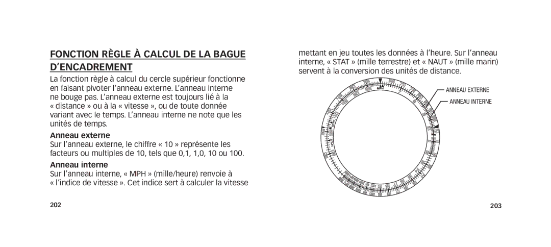 Timex W273 EU1 355-095013 manual Fonction Règle À Calcul DE LA Bague D’ENCADREMENT, Anneau externe, Anneau interne 