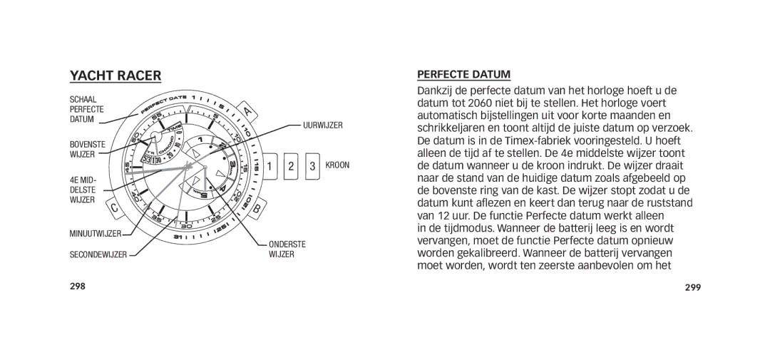 Timex W273 EU1 355-095013 manual Kroon, Perfecte Datum 