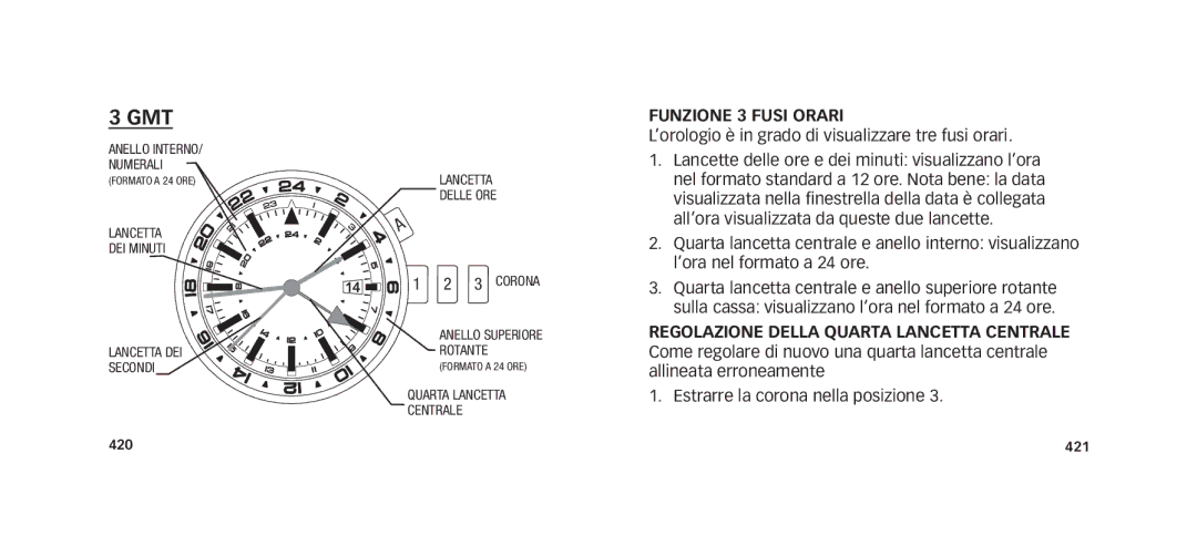 Timex W273 EU1 355-095013 manual Gmt, Funzione 3 Fusi Orari 