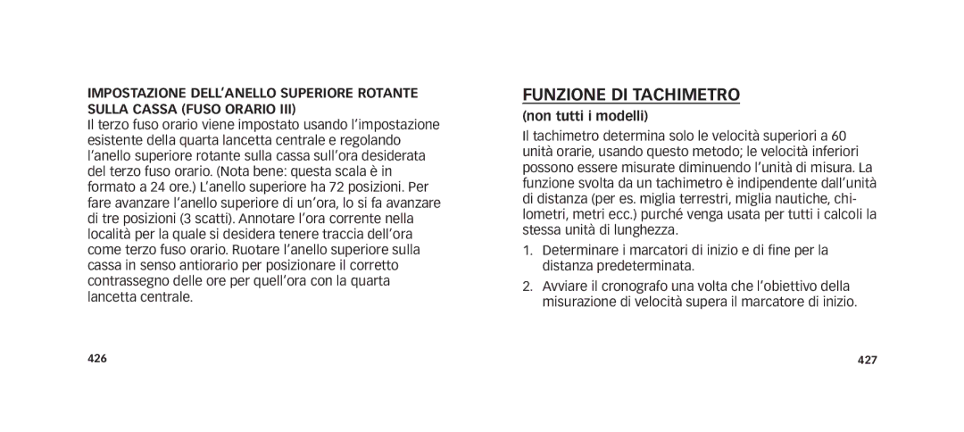 Timex W273 EU1 355-095013 manual Funzione DI Tachimetro, Non tutti i modelli 