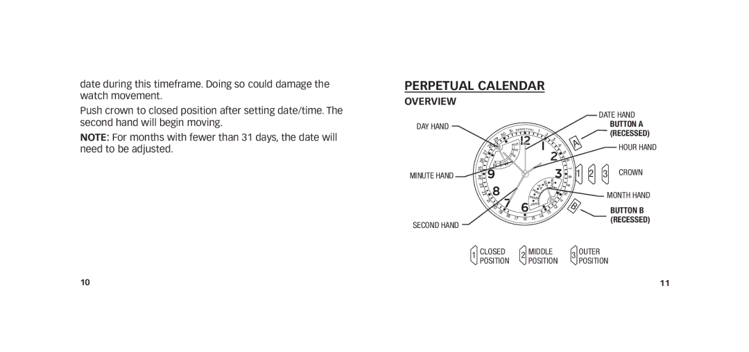 Timex W273 NA 355-095008-02 manual Perpetual Calendar, Overview 