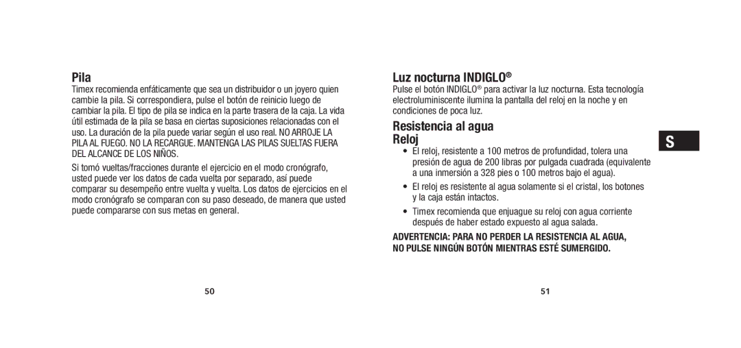 Timex W279 Pila, Luz nocturna Indiglo, Resistencia al agua Reloj, Una inmersión a 328 pies o 100 metros bajo el agua 