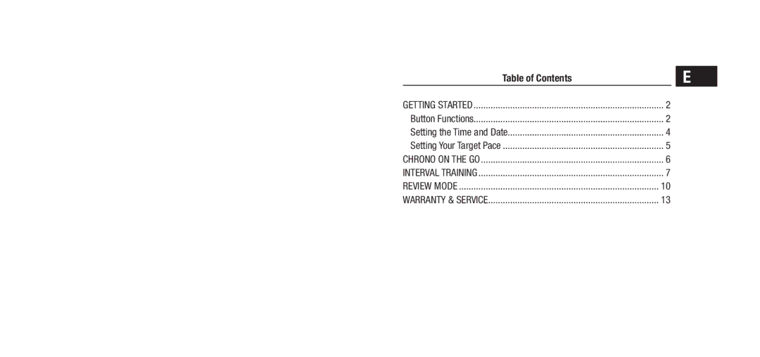 Timex W279 quick start Table of Contents 