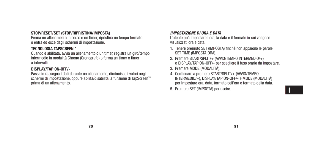 Timex W279 Stop/Reset/Set Stop/Ripristina/Imposta, Impostazione di ora e data, Intervalli, Premere Mode Modalità 