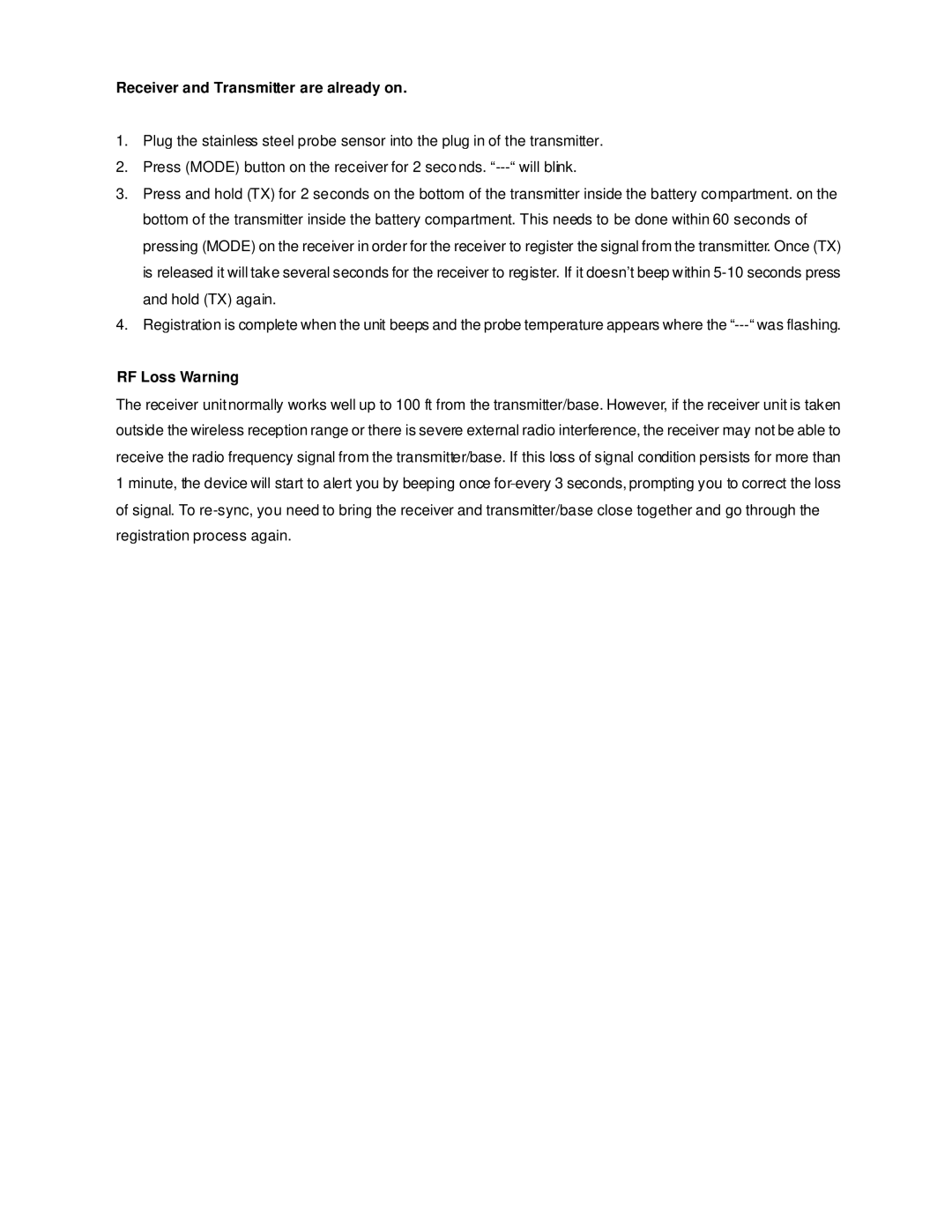 TIMEX Weather Products ET-77 instruction manual Receiver and Transmitter are already on, RF Loss Warning 