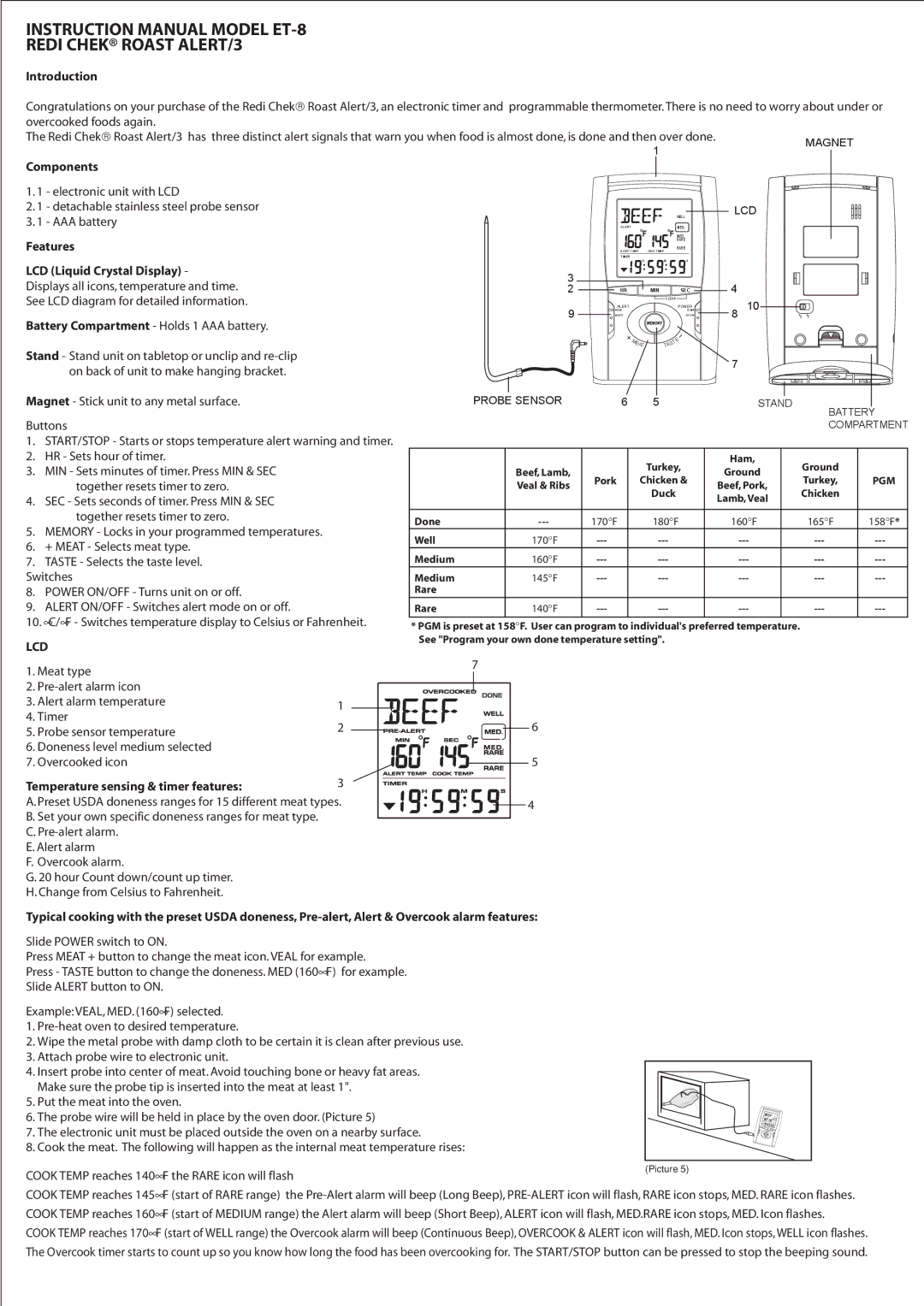 TIMEX Weather Products ET-83 instruction manual Introduction, Components, Features LCD Liquid Crystal Display, Lcd 