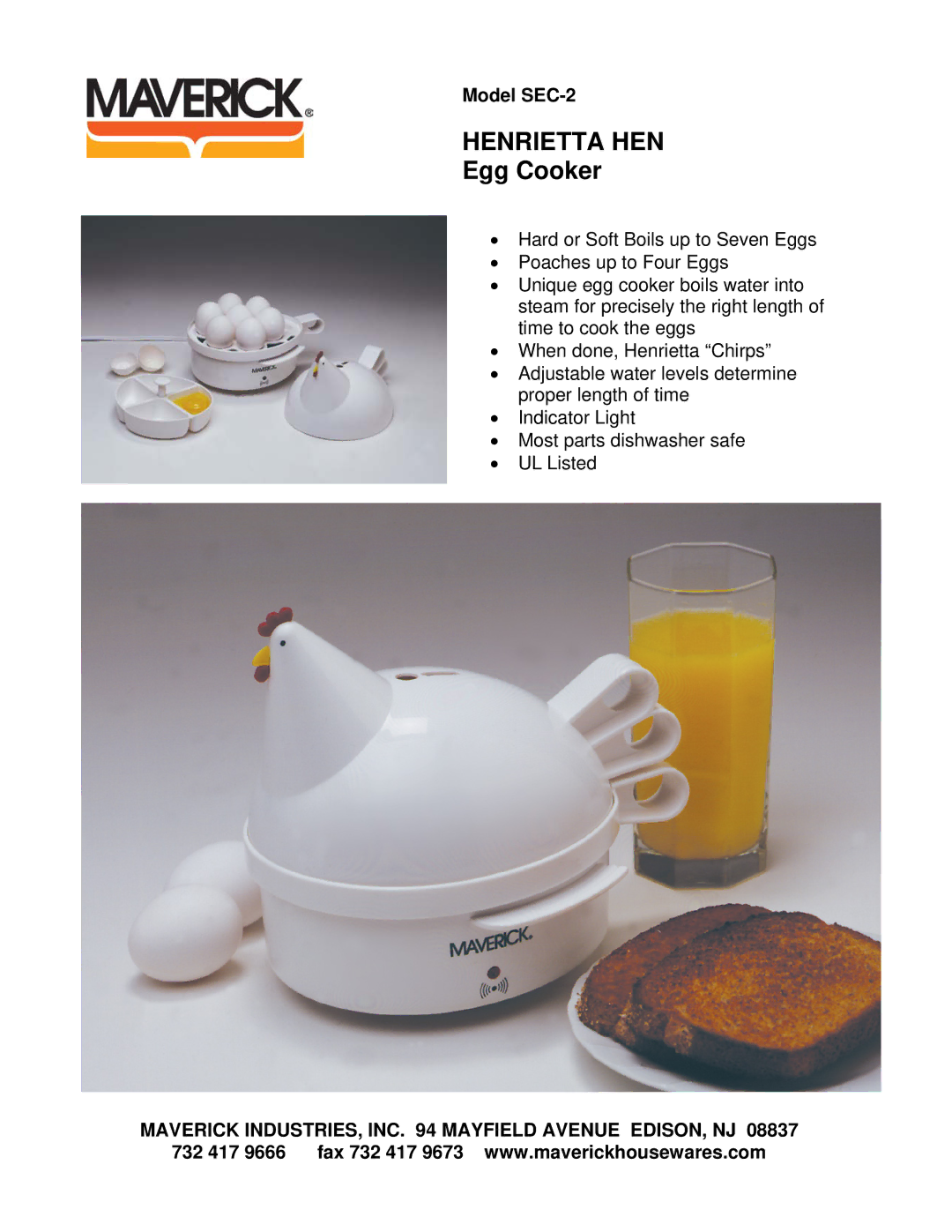 TIMEX Weather Products SEC-2 manual Henrietta HEN, Egg Cooker 