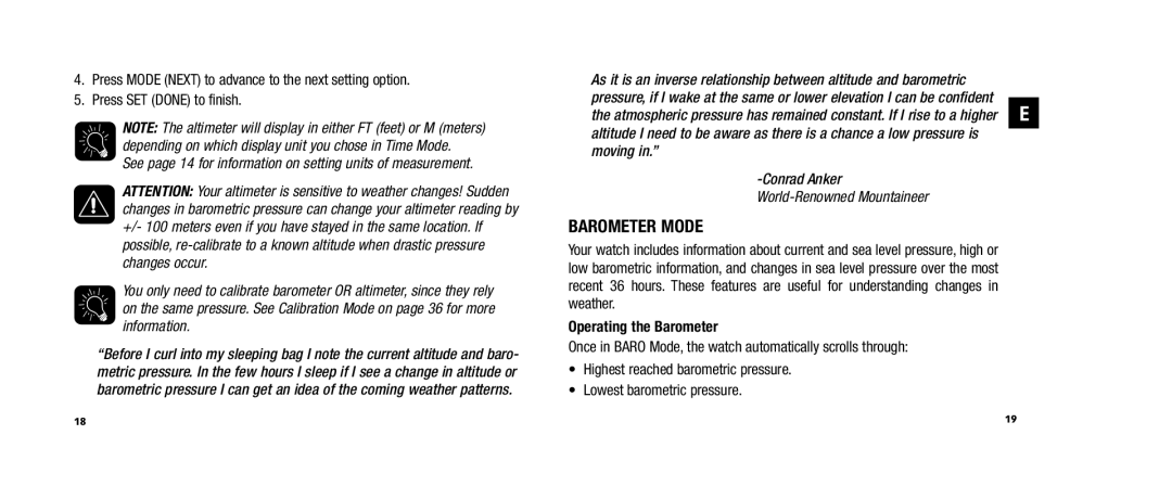 Timex WS4, W253, 810-095009-NA user manual Barometer Mode, Operating the Barometer 