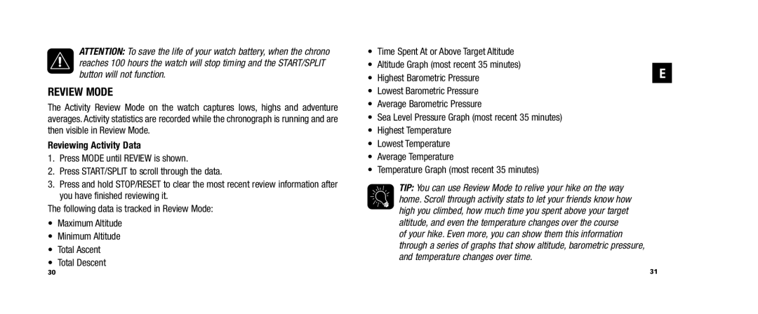 Timex WS4, W253, 810-095009-NA user manual Review Mode, Reviewing Activity Data 