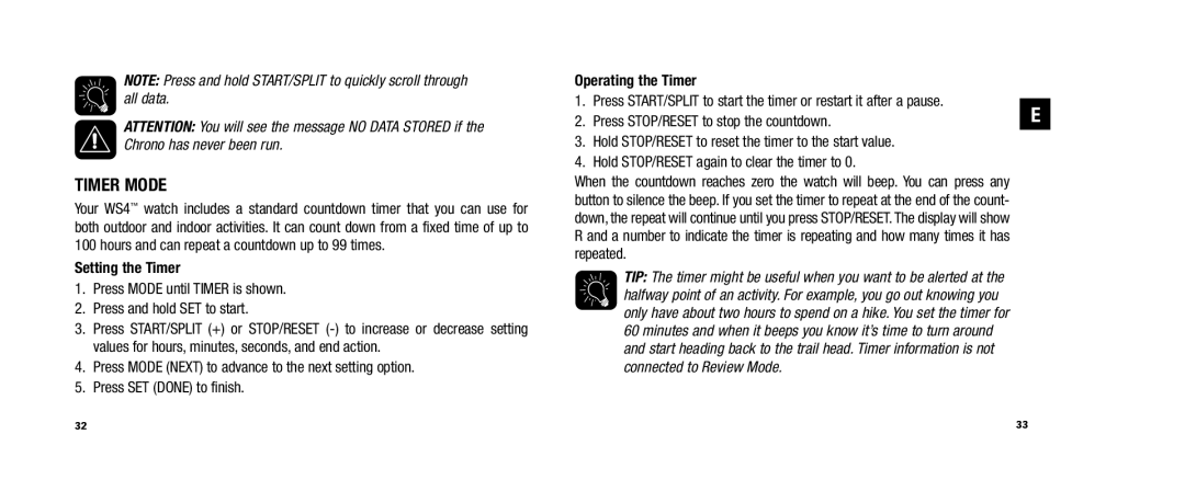 Timex W253, WS4, 810-095009-NA user manual Timer Mode, Setting the Timer, Operating the Timer 