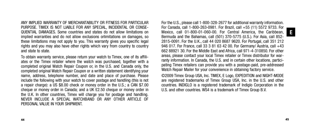 Timex W253, WS4, 810-095009-NA user manual 