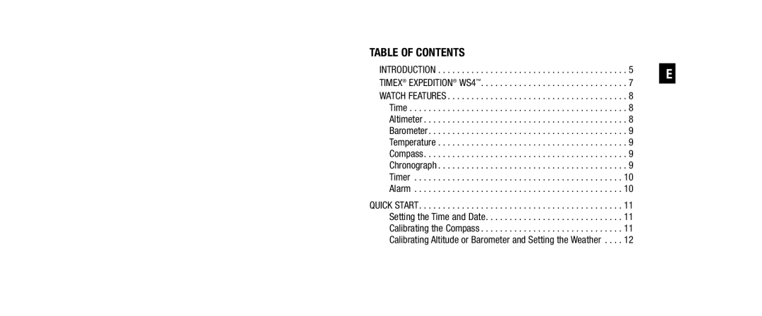 Timex WS4, W253, 810-095009-NA user manual Table of Contents 