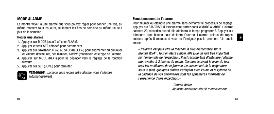 Timex WS4 user manual Mode Alarme, Régler une alarme, Fonctionnement de l’alarme 