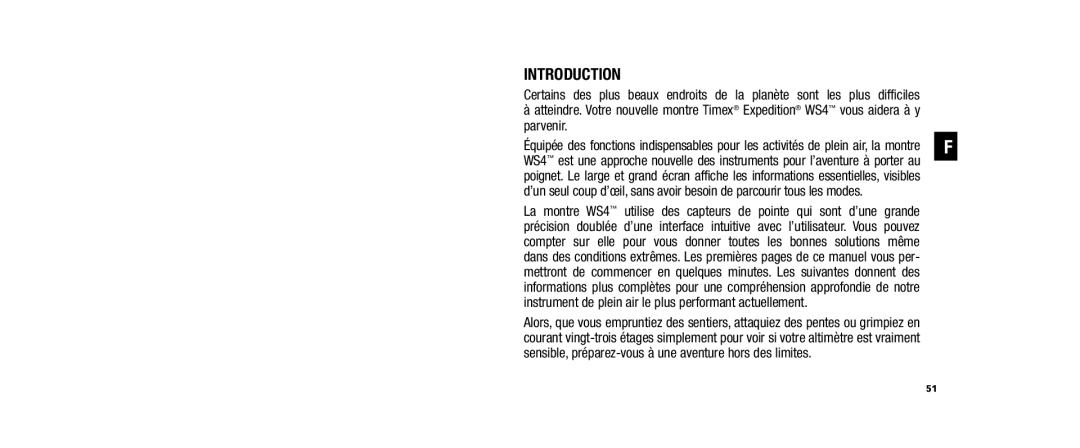 Timex WS4 user manual Introduction, Instrument de plein air le plus performant actuellement 