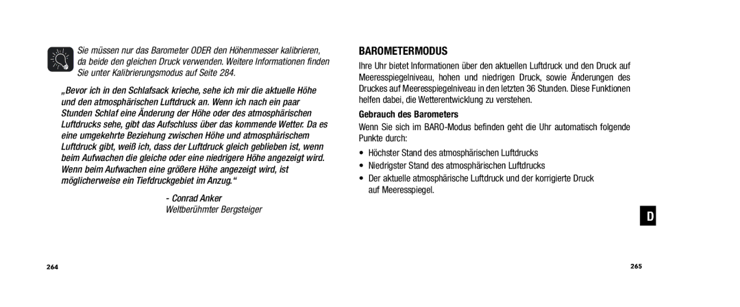 Timex WS4 user manual Barometermodus, Gebrauch des Barometers 