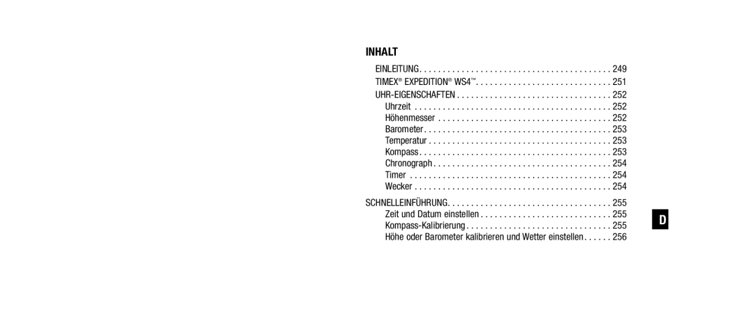 Timex WS4 user manual Inhalt 