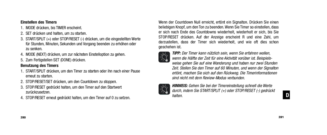 Timex WS4 user manual Einstellen des Timers, Benutzung des Timers 