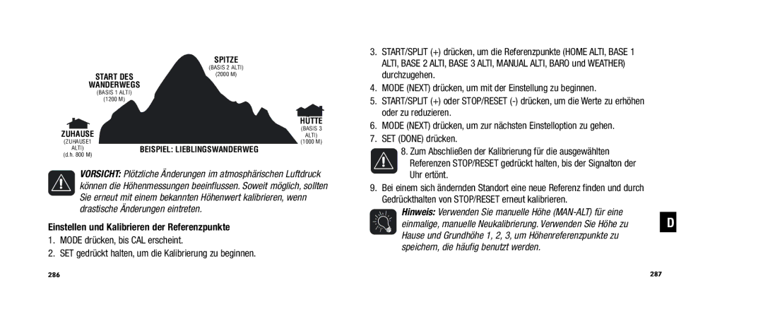 Timex WS4 user manual Einstellen und Kalibrieren der Referenzpunkte 