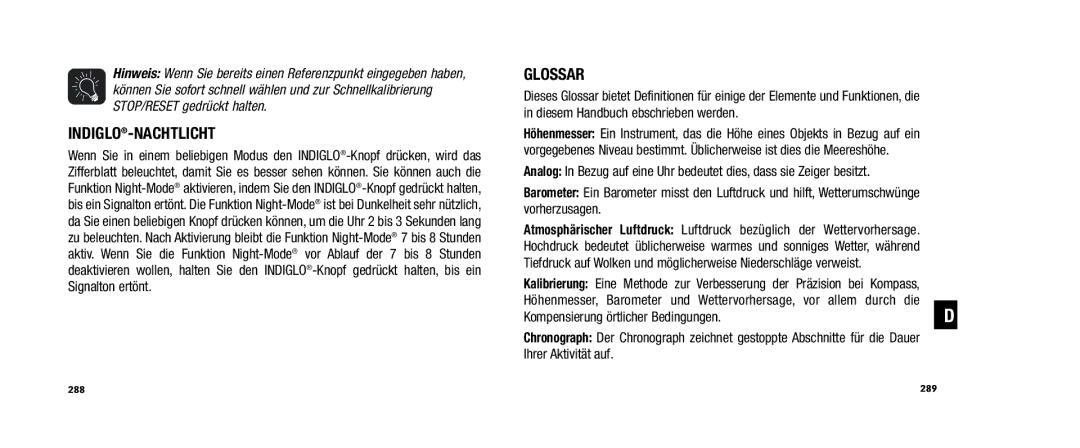 Timex WS4 user manual Indiglo-Nachtlicht, Glossar 