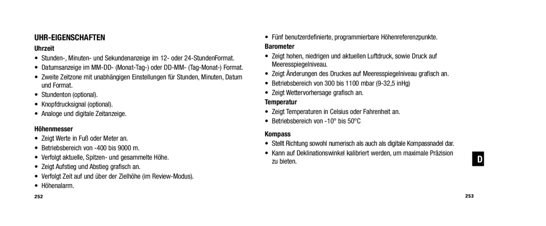 Timex WS4 user manual Uhr-Eigenschaften 