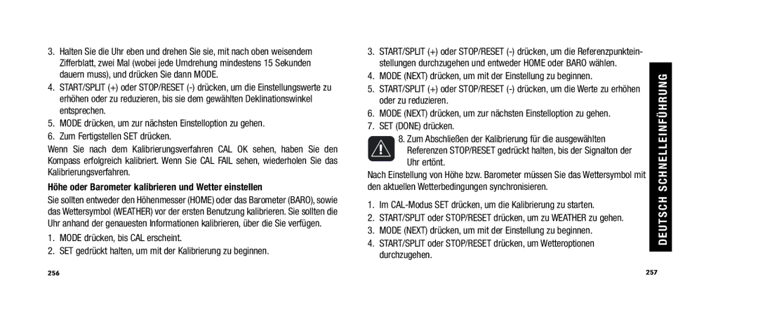 Timex WS4 user manual Höhe oder Barometer kalibrieren und Wetter einstellen 