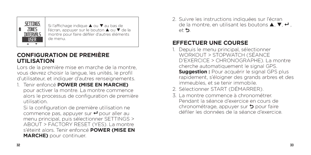 Timex WW W302 062-095000 quick start Configuration DE Première Utilisation, Effectuer UNE Course 