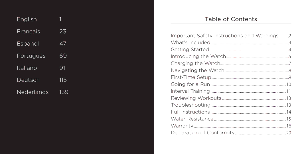 Timex WW W302 062-095000 quick start Table of Contents 