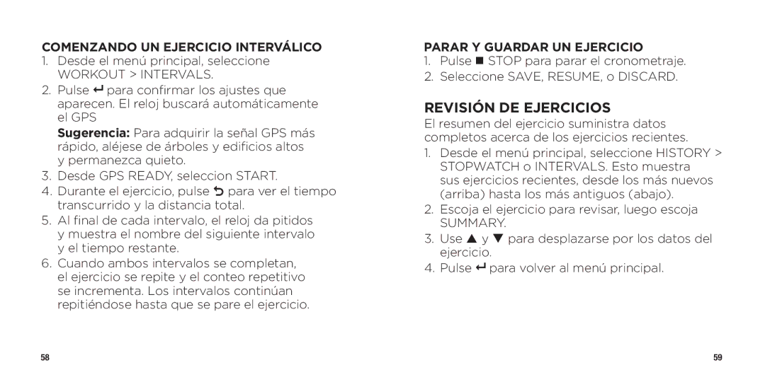 Timex WW W302 062-095000 quick start Revisión DE Ejercicios, Comenzando UN Ejercicio Interválico 